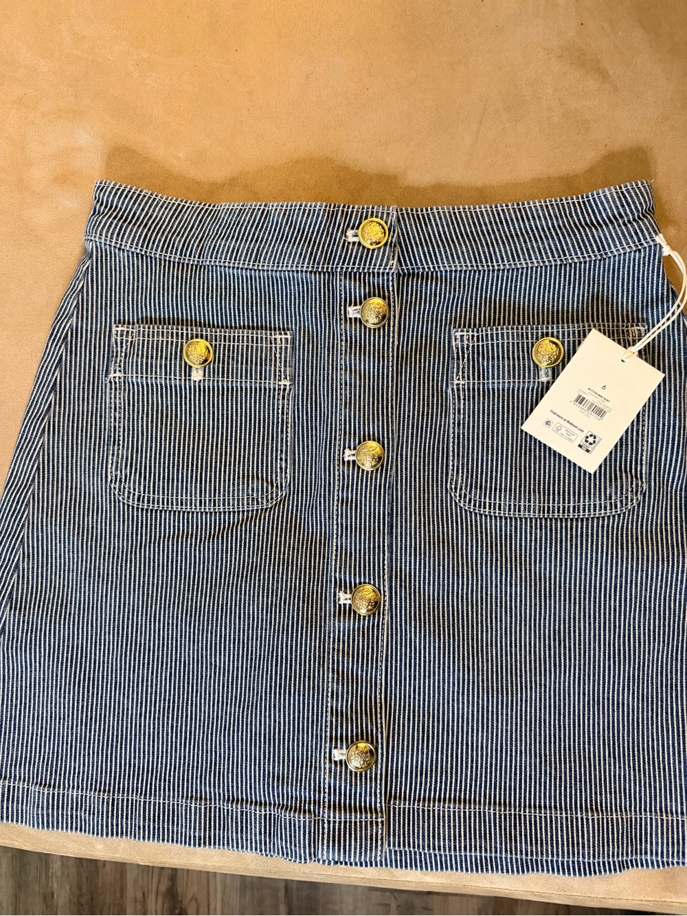 Striped Button-Front Denim Mini Skirt - Blue - Picture 2 of 5